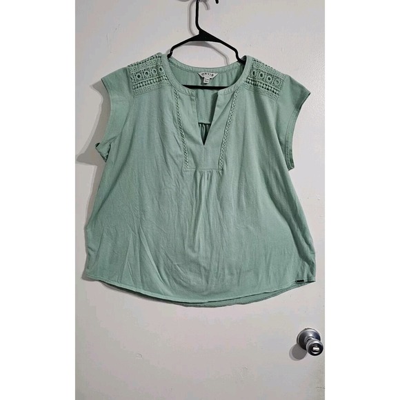 Orvis Tops - Orvis Anna Crochet Top Womens 2X Green V-Neck Casual Flowy Beach Lounge Wear